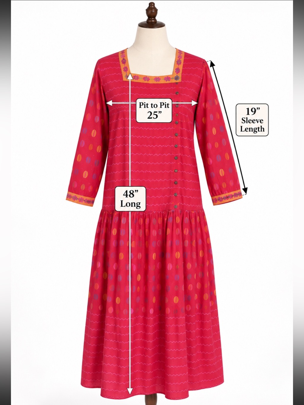 Gudrun Sjödén Folkloric Boho Drop Waist Midi Dress in Lipstick Red ~Size L - Picture 8 of 8